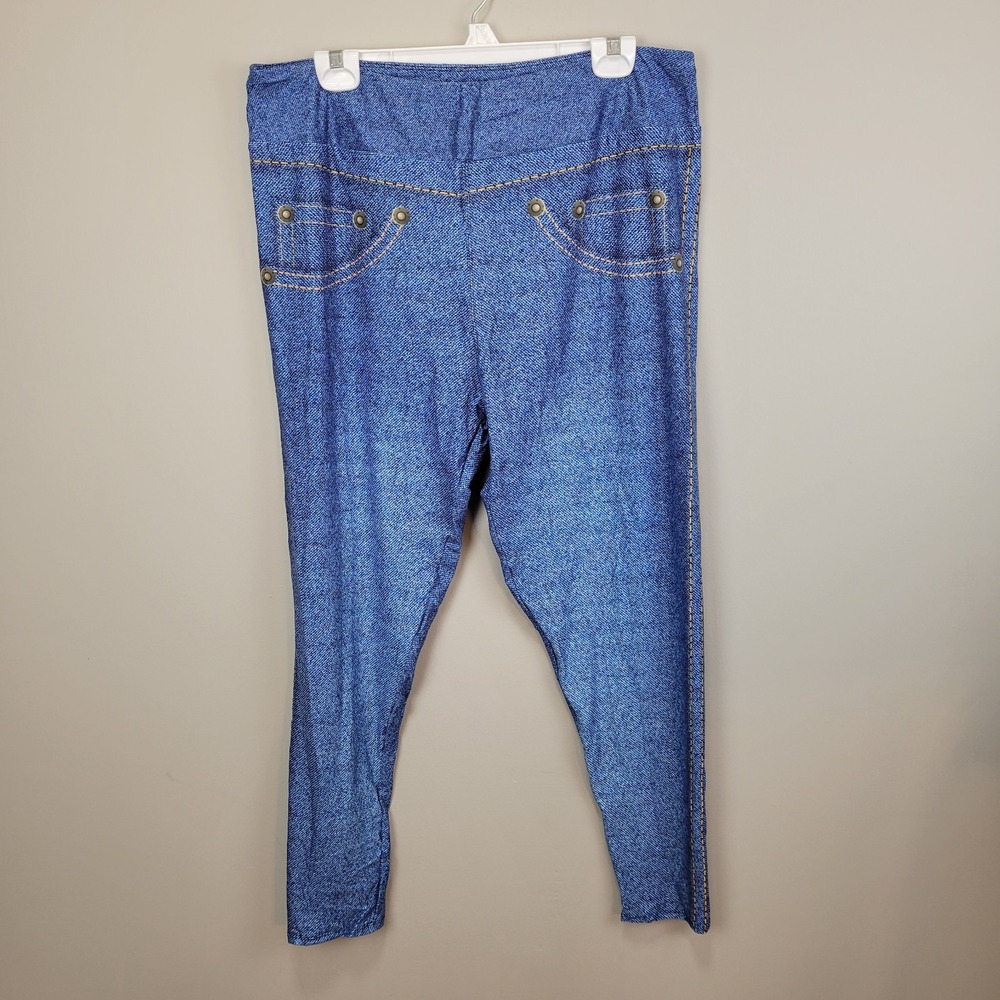 Dren Designs Faux Denim Medium Wash Ankle Leggings Extended Plus Size‎